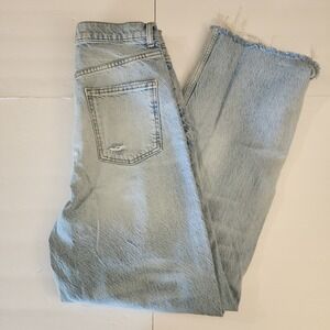 D73 Zara The 90s High Rise Distressed Wide Leg Jeans Light Wash Size 8
